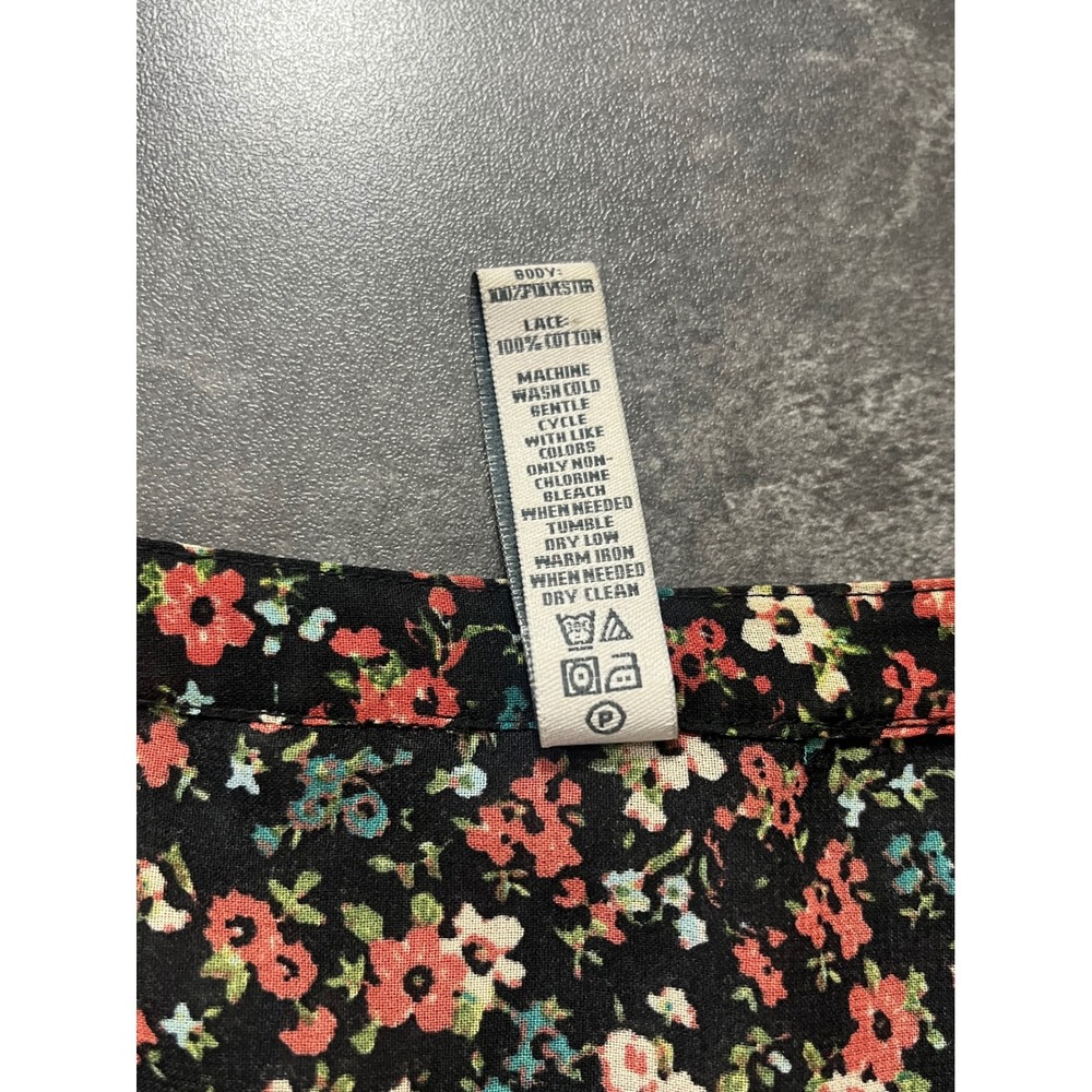 Floral Boho Country Cottagecore Blouse Large American Rag Sheer Romantic - Picture 4 of 7